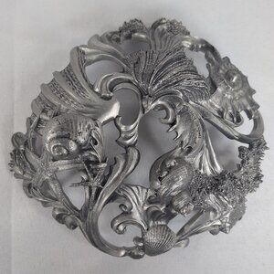 Seagull 1994 Pewter Canada Sea Shell Nautical Silver Bowl Holder Stand Pedestal